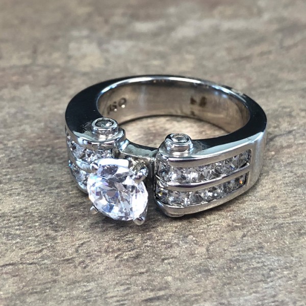 14K White Gold Double Row Engagement Ring